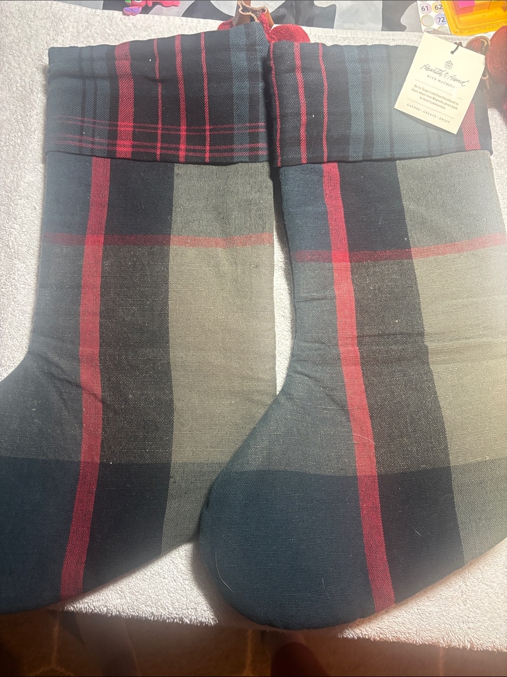 Hearth & Hand Plaid Holiday Stockings — Red, Black, Green